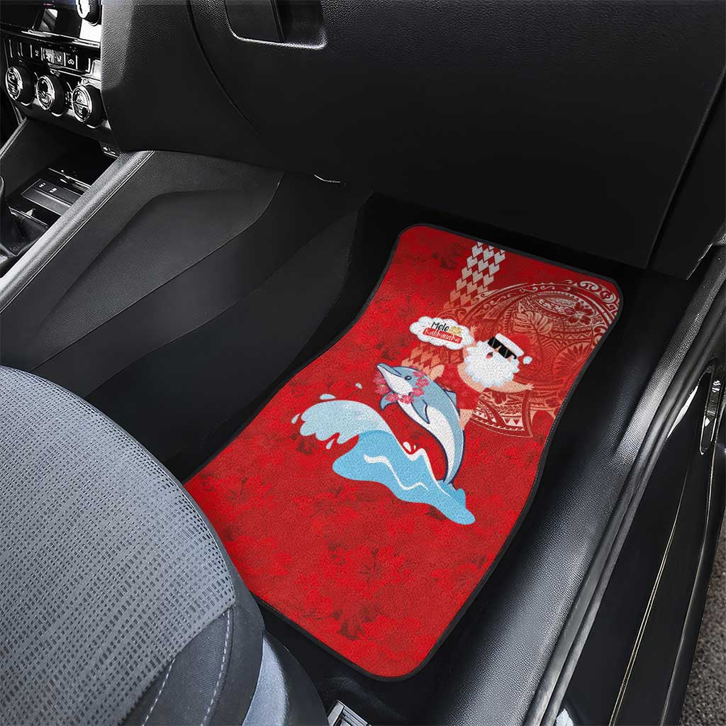 Hawaiian Mele Kalikimaka Car Mats Funny Santa Riding Lei Dolphin with Kakau Tattoos LT03 - Polynesian Pride