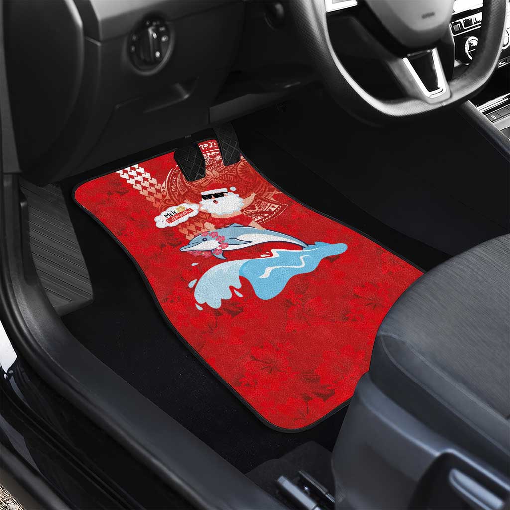 Hawaiian Mele Kalikimaka Car Mats Funny Santa Riding Lei Dolphin with Kakau Tattoos LT03 - Polynesian Pride