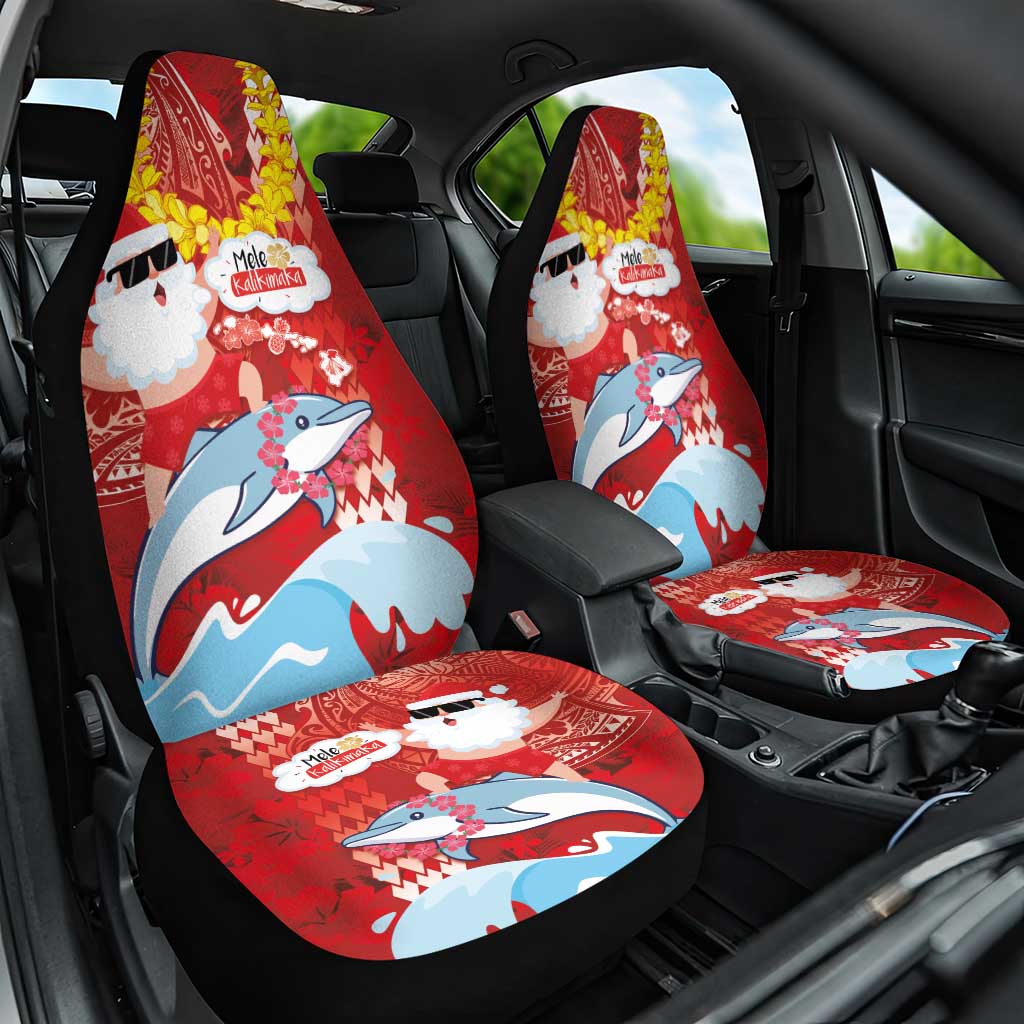 Hawaiian Mele Kalikimaka Car Seat Cover Funny Santa Riding Lei Dolphin with Kakau Tattoos LT03 One Size Red - Polynesian Pride