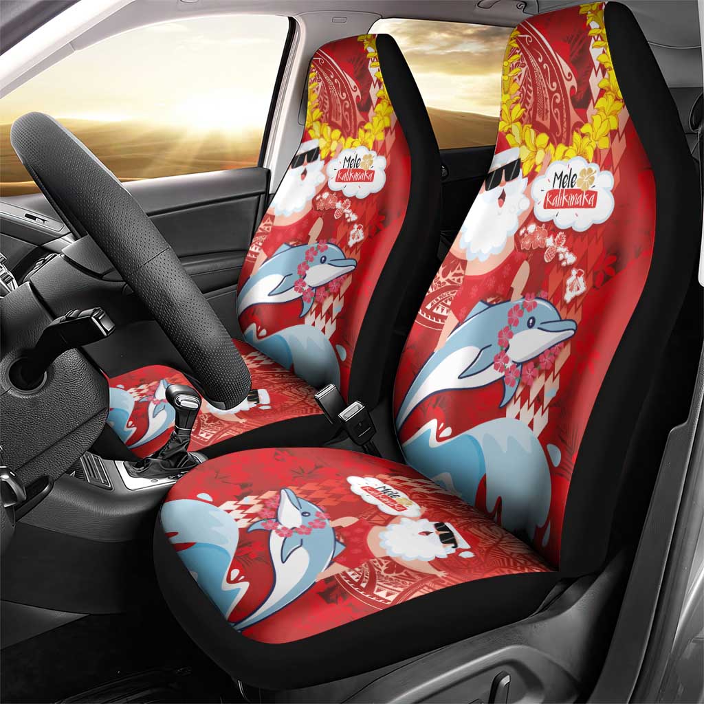 Hawaiian Mele Kalikimaka Car Seat Cover Funny Santa Riding Lei Dolphin with Kakau Tattoos LT03 - Polynesian Pride