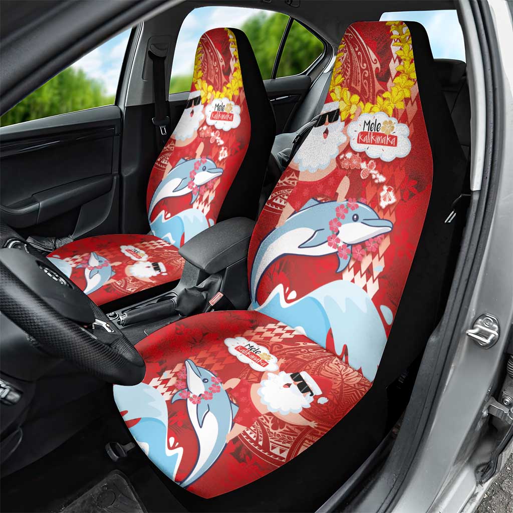 Hawaiian Mele Kalikimaka Car Seat Cover Funny Santa Riding Lei Dolphin with Kakau Tattoos LT03 - Polynesian Pride