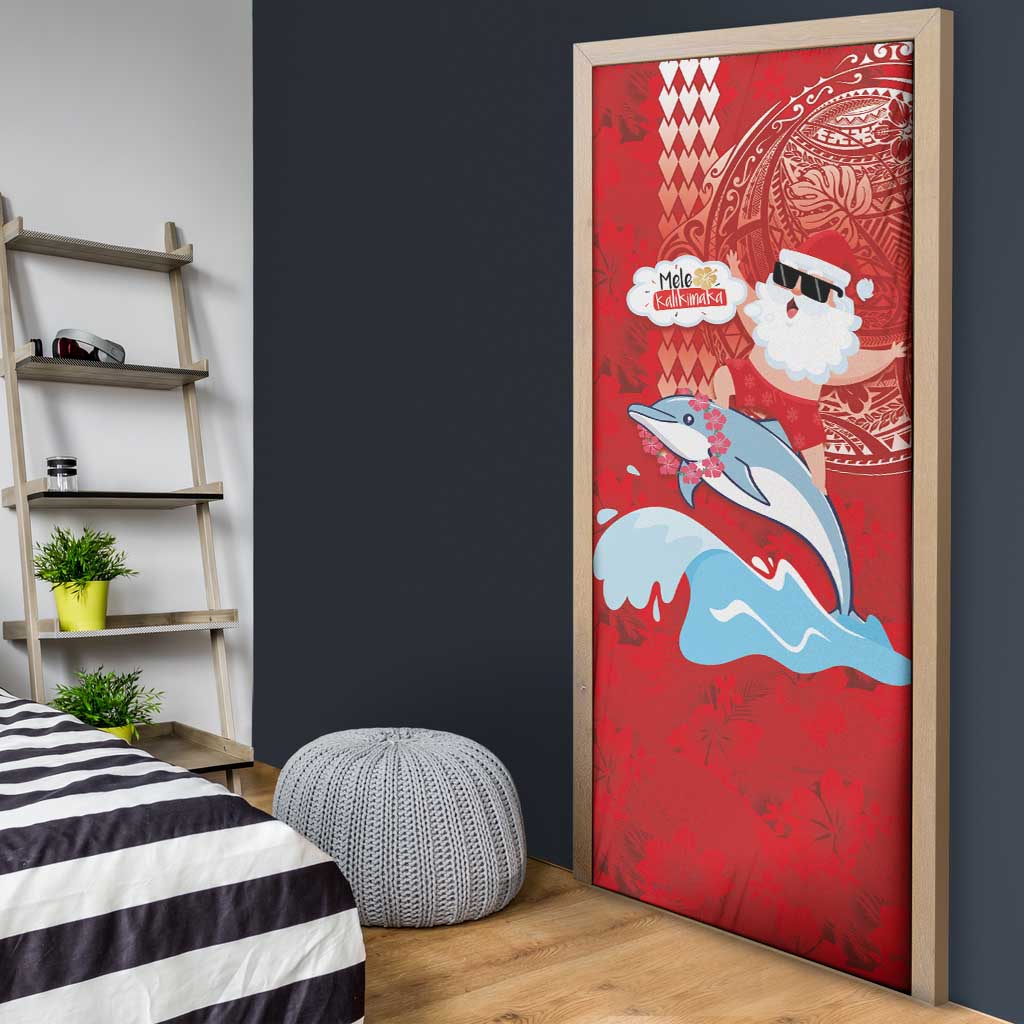 Hawaiian Mele Kalikimaka Door Cover Funny Santa Riding Lei Dolphin with Kakau Tattoos LT03 - Polynesian Pride