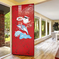 Hawaiian Mele Kalikimaka Door Cover Funny Santa Riding Lei Dolphin with Kakau Tattoos LT03 - Polynesian Pride
