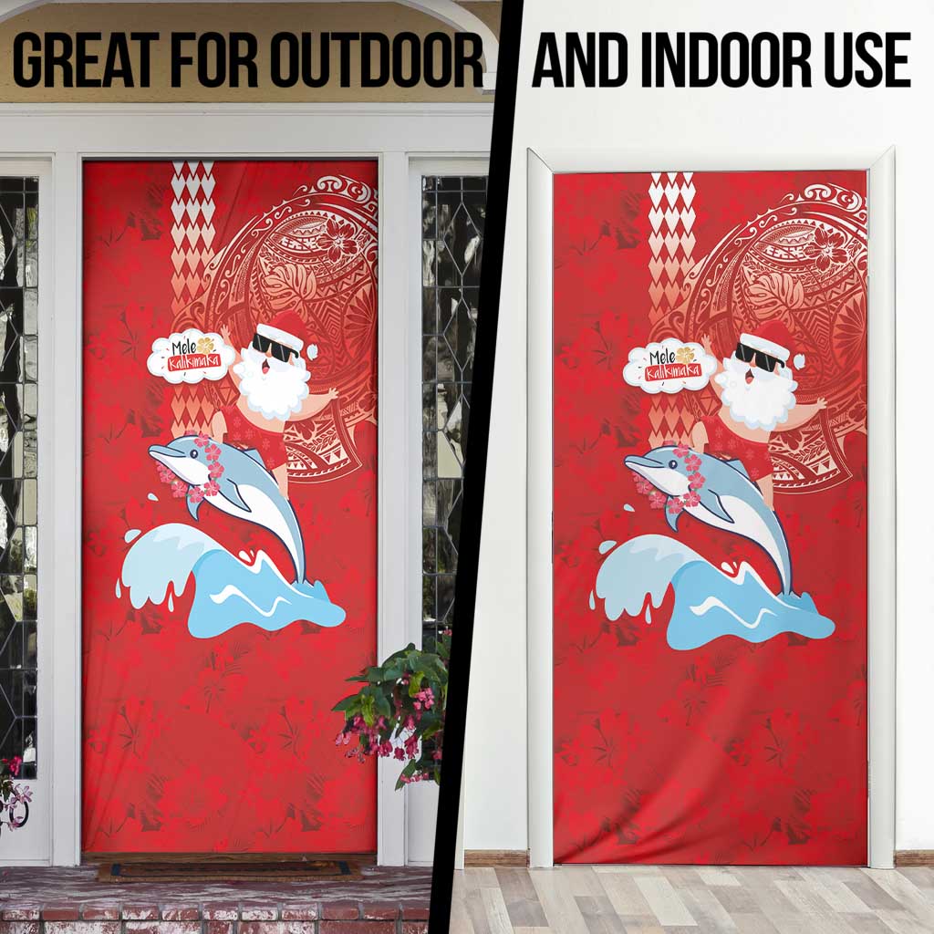 Hawaiian Mele Kalikimaka Door Cover Funny Santa Riding Lei Dolphin with Kakau Tattoos LT03 - Polynesian Pride