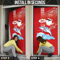 Hawaiian Mele Kalikimaka Door Cover Funny Santa Riding Lei Dolphin with Kakau Tattoos LT03 - Polynesian Pride