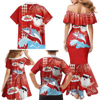 Hawaiian Mele Kalikimaka Family Matching Mermaid Dress and Hawaiian Shirt Funny Santa Riding Lei Dolphin with Kakau Tattoos LT03 - Polynesian Pride