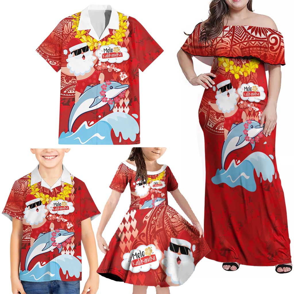 Hawaiian Mele Kalikimaka Family Matching Off Shoulder Maxi Dress and Hawaiian Shirt Funny Santa Riding Lei Dolphin with Kakau Tattoos LT03 - Polynesian Pride