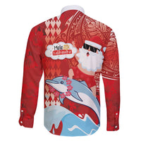 Hawaiian Mele Kalikimaka Family Matching Off Shoulder Maxi Dress and Hawaiian Shirt Funny Santa Riding Lei Dolphin with Kakau Tattoos LT03 - Polynesian Pride