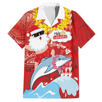 Hawaiian Mele Kalikimaka Family Matching Off Shoulder Short Dress and Hawaiian Shirt Funny Santa Riding Lei Dolphin with Kakau Tattoos LT03 Dad's Shirt - Short Sleeve Red - Polynesian Pride