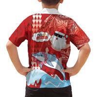 Hawaiian Mele Kalikimaka Family Matching Puletasi and Hawaiian Shirt Funny Santa Riding Lei Dolphin with Kakau Tattoos LT03 - Polynesian Pride