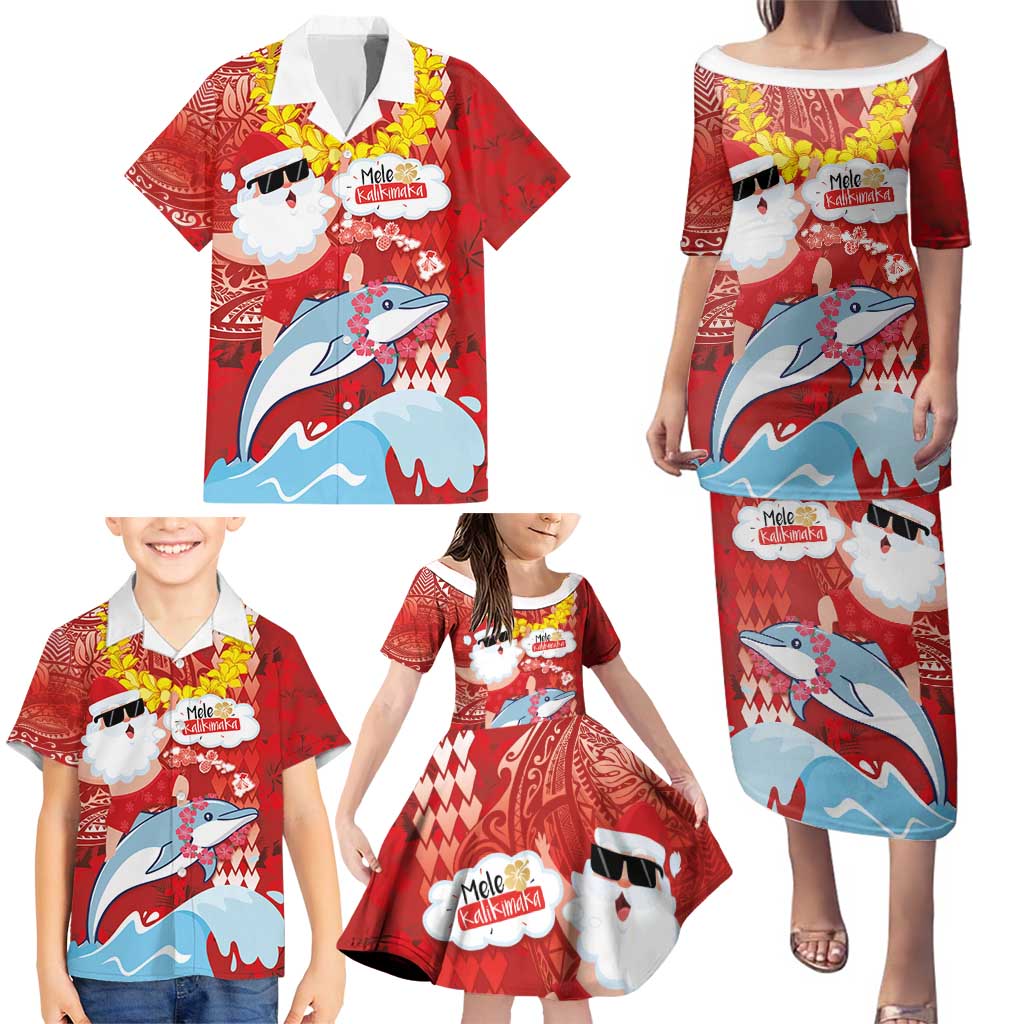 Hawaiian Mele Kalikimaka Family Matching Puletasi and Hawaiian Shirt Funny Santa Riding Lei Dolphin with Kakau Tattoos LT03 - Polynesian Pride