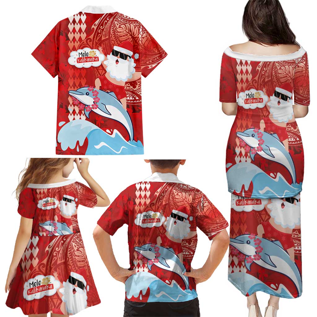 Hawaiian Mele Kalikimaka Family Matching Puletasi and Hawaiian Shirt Funny Santa Riding Lei Dolphin with Kakau Tattoos LT03 - Polynesian Pride
