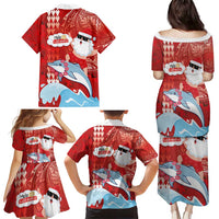 Hawaiian Mele Kalikimaka Family Matching Puletasi and Hawaiian Shirt Funny Santa Riding Lei Dolphin with Kakau Tattoos LT03 - Polynesian Pride
