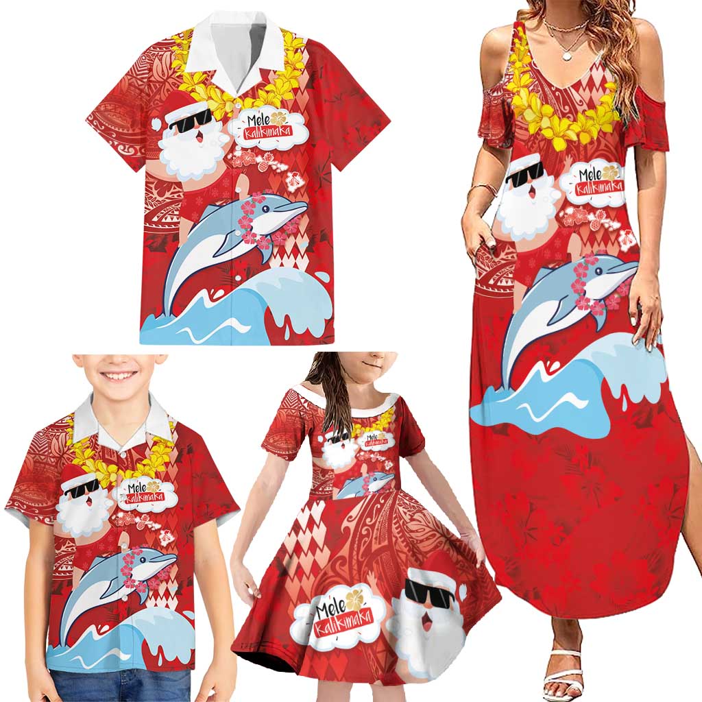 Hawaiian Mele Kalikimaka Family Matching Summer Maxi Dress and Hawaiian Shirt Funny Santa Riding Lei Dolphin with Kakau Tattoos LT03 - Polynesian Pride