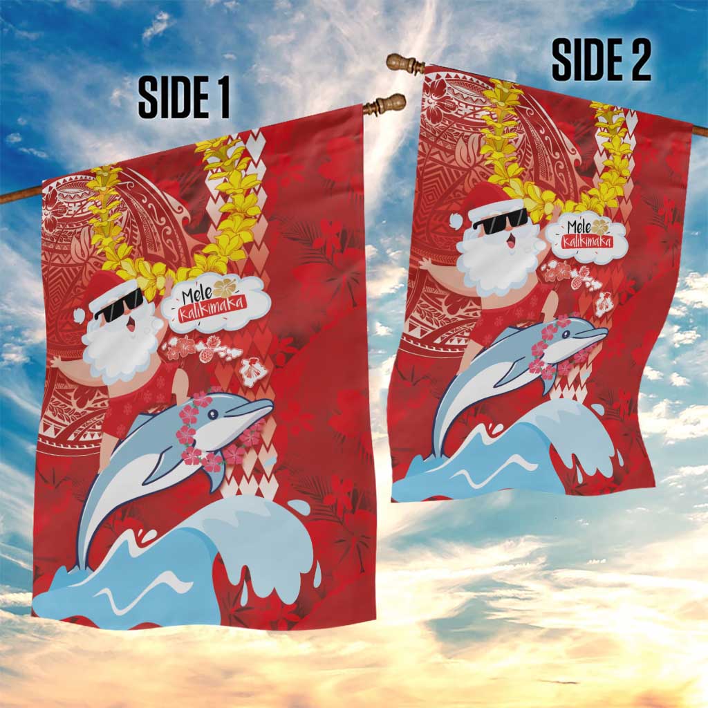 Hawaiian Mele Kalikimaka Garden Flag Funny Santa Riding Lei Dolphin with Kakau Tattoos LT03 - Polynesian Pride