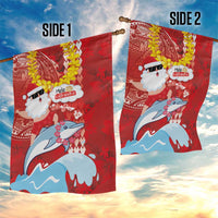 Hawaiian Mele Kalikimaka Garden Flag Funny Santa Riding Lei Dolphin with Kakau Tattoos LT03 - Polynesian Pride