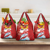 Hawaiian Mele Kalikimaka Grocery Bag Funny Santa Riding Lei Dolphin with Kakau Tattoos LT03 3-pack One Size Red - Polynesian Pride