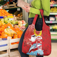 Hawaiian Mele Kalikimaka Grocery Bag Funny Santa Riding Lei Dolphin with Kakau Tattoos LT03 - Polynesian Pride