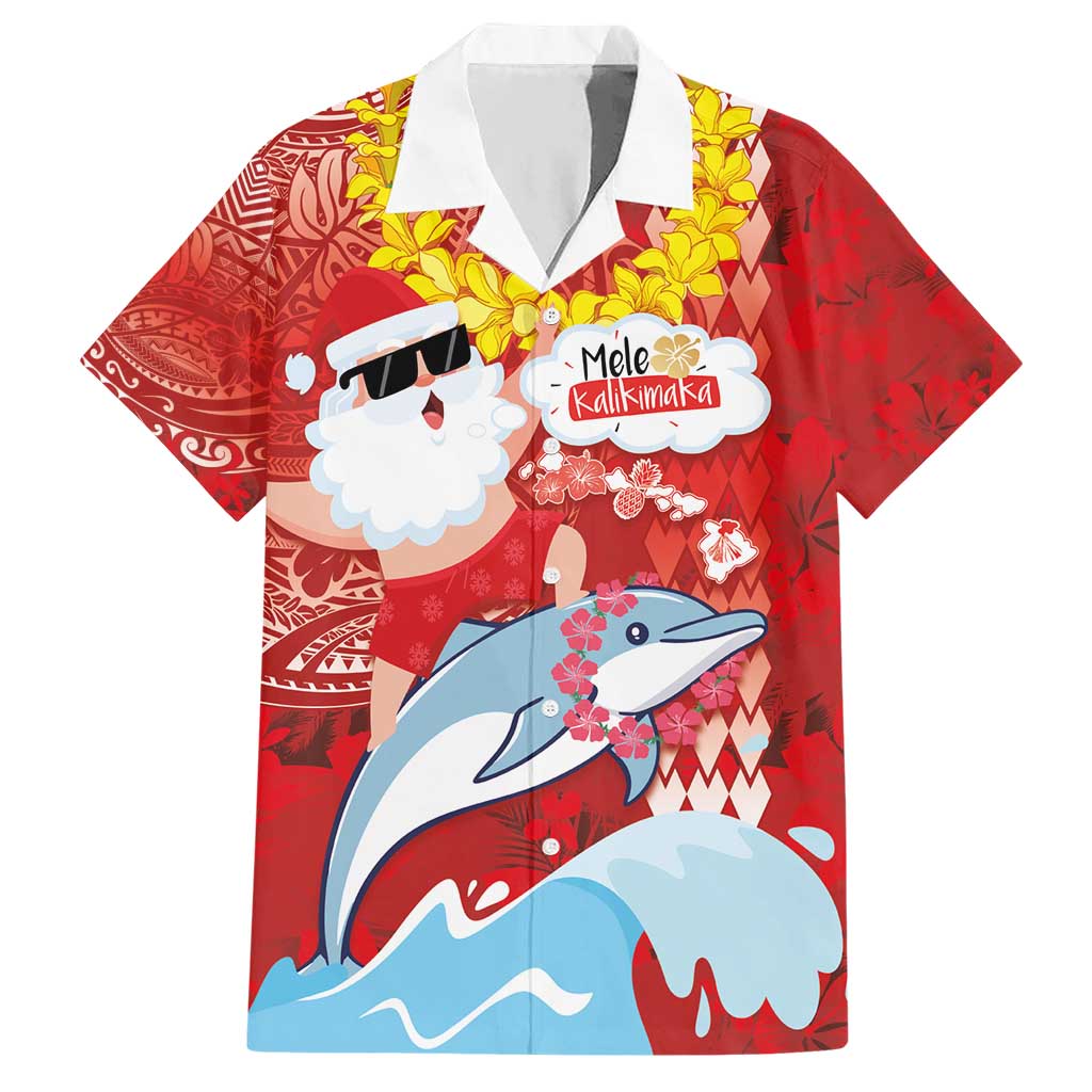 Hawaiian Mele Kalikimaka Hawaiian Shirt Funny Santa Riding Lei Dolphin with Kakau Tattoos LT03 Red - Polynesian Pride