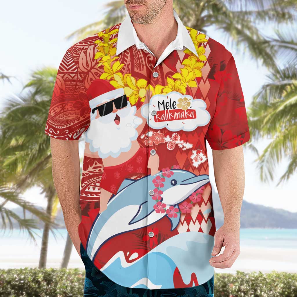 Hawaiian Mele Kalikimaka Hawaiian Shirt Funny Santa Riding Lei Dolphin with Kakau Tattoos LT03 - Polynesian Pride