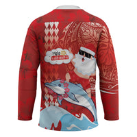 Hawaiian Mele Kalikimaka Hockey Jersey Funny Santa Riding Lei Dolphin with Kakau Tattoos LT03 - Polynesian Pride
