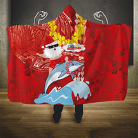 Hawaiian Mele Kalikimaka Hooded Blanket Funny Santa Riding Lei Dolphin with Kakau Tattoos LT03 - Polynesian Pride