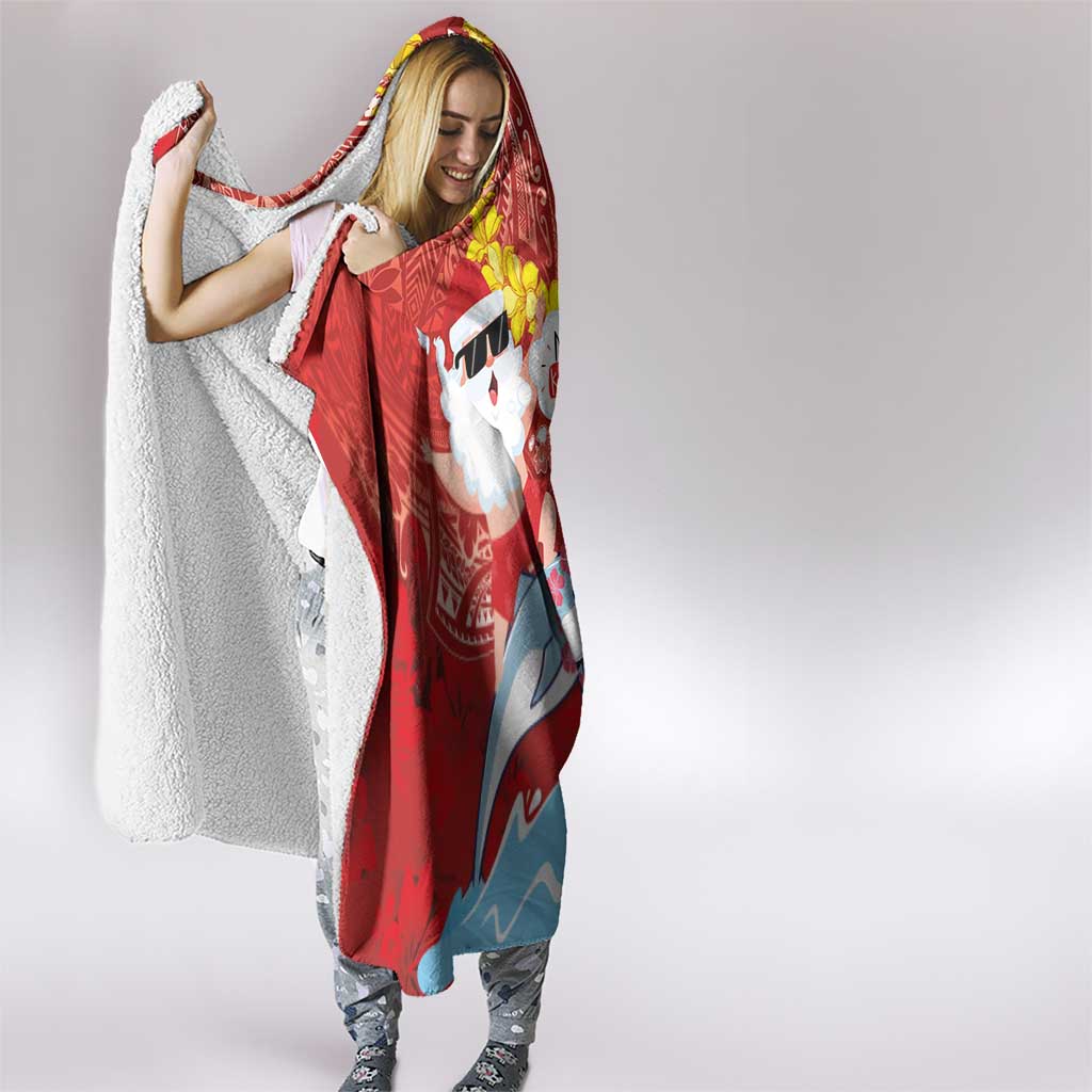Hawaiian Mele Kalikimaka Hooded Blanket Funny Santa Riding Lei Dolphin with Kakau Tattoos LT03 - Polynesian Pride