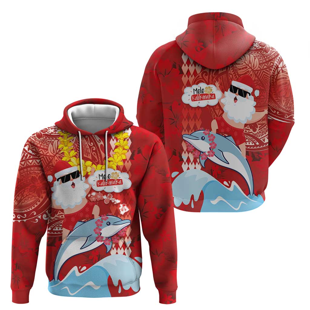 Hawaiian Mele Kalikimaka Hoodie Funny Santa Riding Lei Dolphin with Kakau Tattoos LT03 - Polynesian Pride