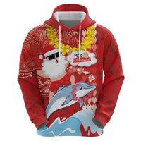 Hawaiian Mele Kalikimaka Hoodie Funny Santa Riding Lei Dolphin with Kakau Tattoos LT03 - Polynesian Pride
