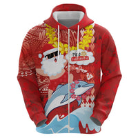 Hawaiian Mele Kalikimaka Hoodie Funny Santa Riding Lei Dolphin with Kakau Tattoos LT03 - Polynesian Pride