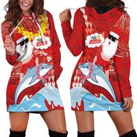 Hawaiian Mele Kalikimaka Hoodie Dress Funny Santa Riding Lei Dolphin with Kakau Tattoos LT03 - Polynesian Pride