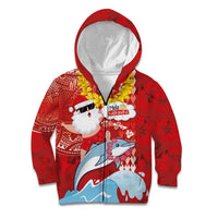 Hawaiian Mele Kalikimaka Kid Hoodie Funny Santa Riding Lei Dolphin with Kakau Tattoos LT03 Zip Hoodie Red - Polynesian Pride