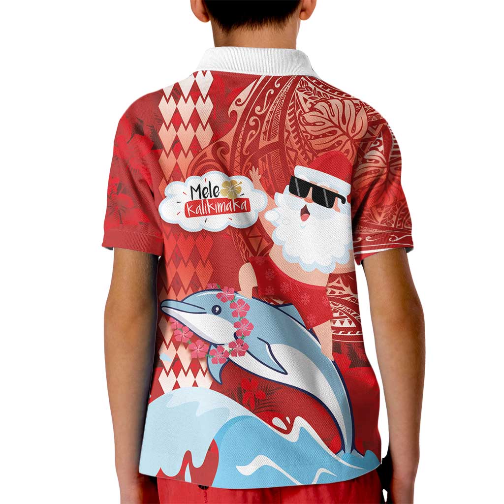 Hawaiian Mele Kalikimaka Kid Polo Shirt Funny Santa Riding Lei Dolphin with Kakau Tattoos LT03 - Polynesian Pride