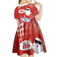 Hawaiian Mele Kalikimaka Kid Short Sleeve Dress Funny Santa Riding Lei Dolphin with Kakau Tattoos LT03 - Polynesian Pride