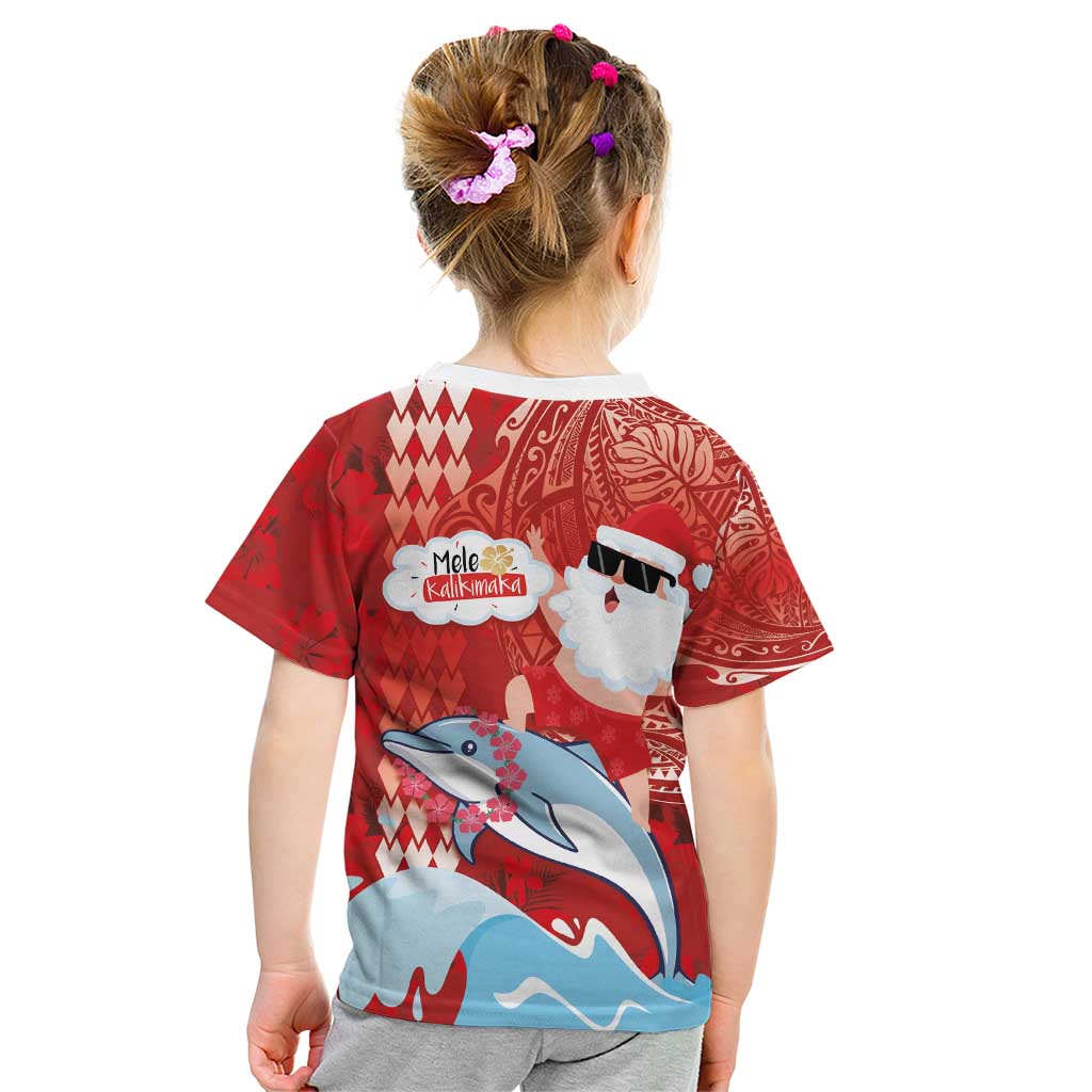 Hawaiian Mele Kalikimaka Kid T Shirt Funny Santa Riding Lei Dolphin with Kakau Tattoos LT03 - Polynesian Pride