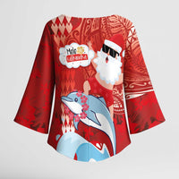 Hawaiian Mele Kalikimaka Kimono Sleeve Blouse Funny Santa Riding Lei Dolphin with Kakau Tattoos LT03 - Polynesian Pride