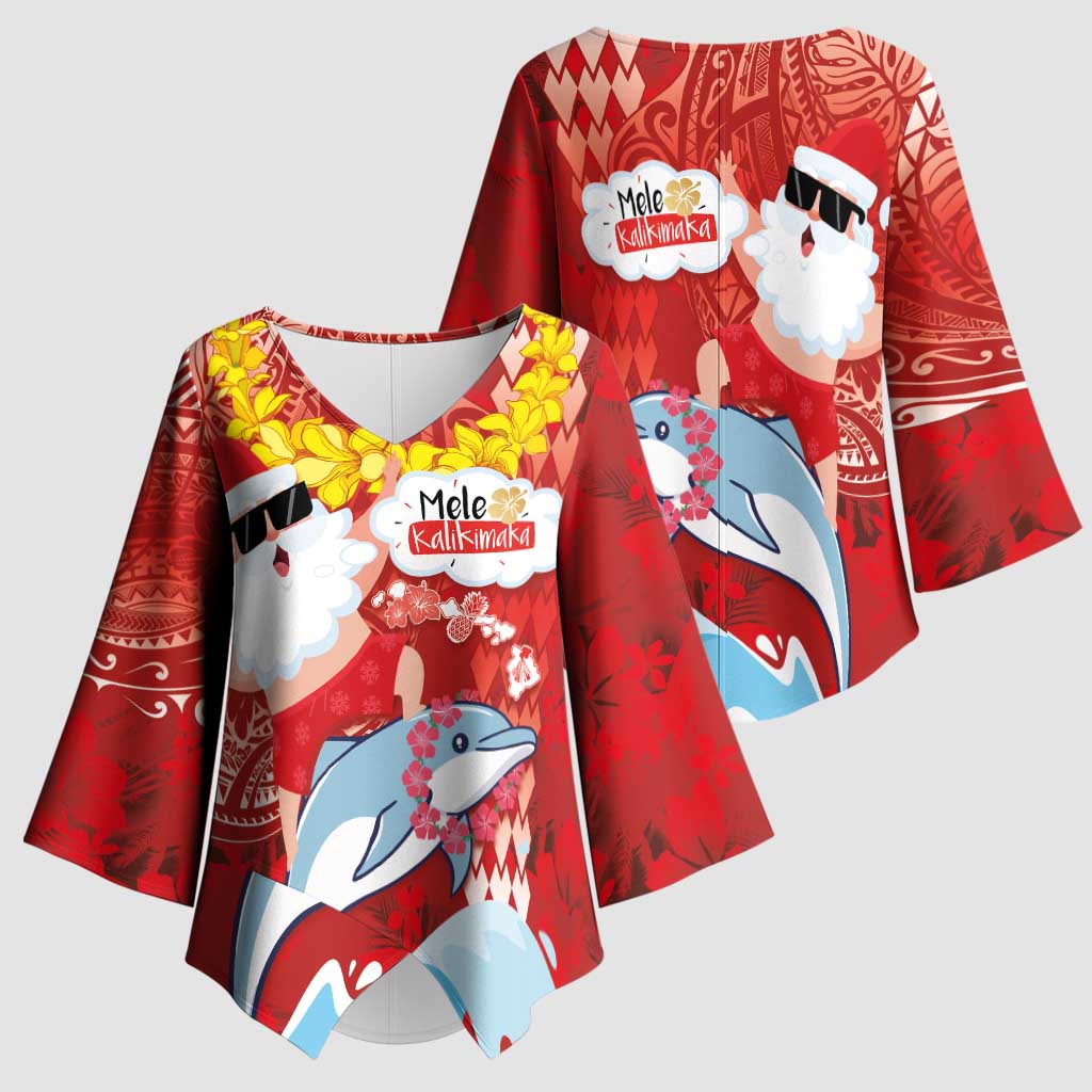 Hawaiian Mele Kalikimaka Kimono Sleeve Blouse Funny Santa Riding Lei Dolphin with Kakau Tattoos LT03 - Polynesian Pride