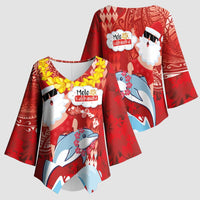 Hawaiian Mele Kalikimaka Kimono Sleeve Blouse Funny Santa Riding Lei Dolphin with Kakau Tattoos LT03 - Polynesian Pride