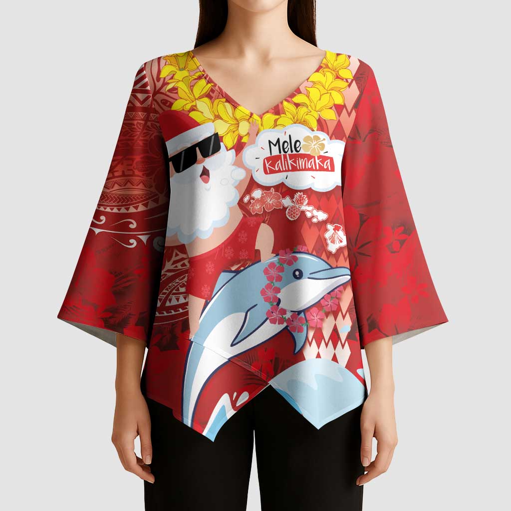 Hawaiian Mele Kalikimaka Kimono Sleeve Blouse Funny Santa Riding Lei Dolphin with Kakau Tattoos LT03 - Polynesian Pride