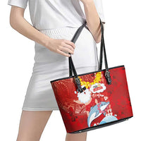 Hawaiian Mele Kalikimaka Leather Tote Bag Funny Santa Riding Lei Dolphin with Kakau Tattoos LT03 - Polynesian Pride