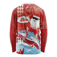 Hawaiian Mele Kalikimaka Long Sleeve Shirt Funny Santa Riding Lei Dolphin with Kakau Tattoos LT03 - Polynesian Pride