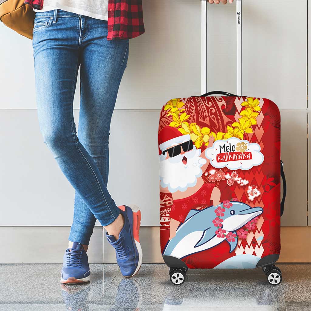 Hawaiian Mele Kalikimaka Luggage Cover Funny Santa Riding Lei Dolphin with Kakau Tattoos LT03 - Polynesian Pride