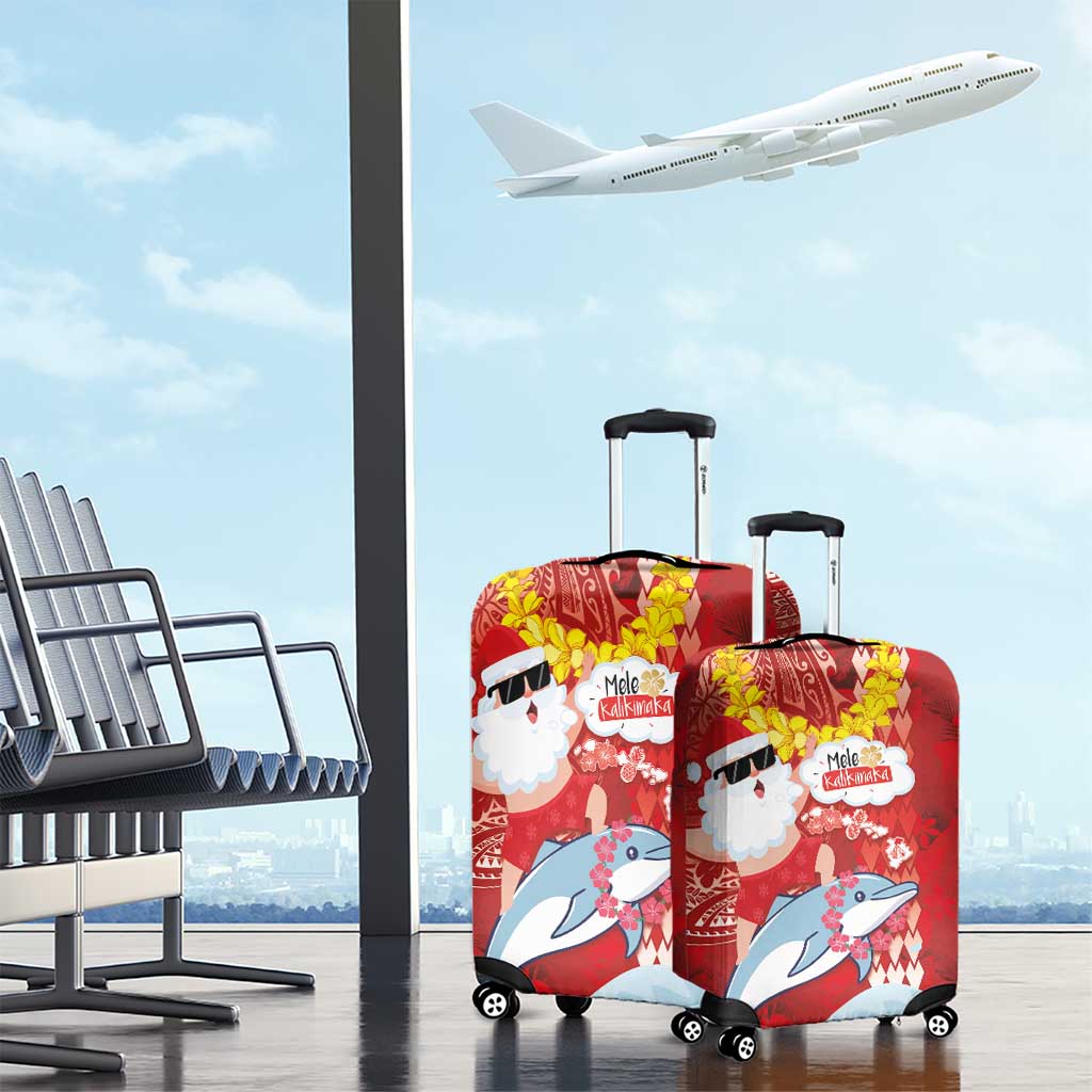 Hawaiian Mele Kalikimaka Luggage Cover Funny Santa Riding Lei Dolphin with Kakau Tattoos LT03 - Polynesian Pride