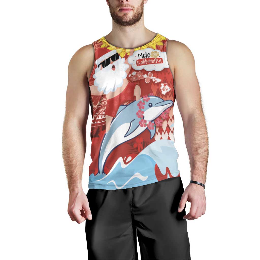 Hawaiian Mele Kalikimaka Men Tank Top Funny Santa Riding Lei Dolphin with Kakau Tattoos LT03 - Polynesian Pride