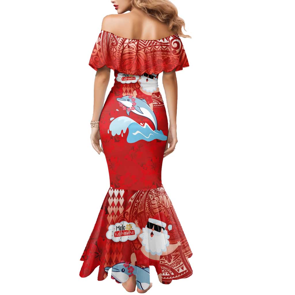 Hawaiian Mele Kalikimaka Mermaid Dress Funny Santa Riding Lei Dolphin with Kakau Tattoos LT03 - Polynesian Pride