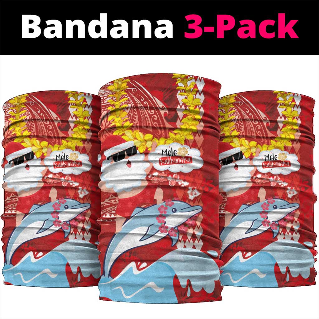 Hawaiian Mele Kalikimaka Neck Gaiter Funny Santa Riding Lei Dolphin with Kakau Tattoos LT03 package One Size: 25*50cm Red - Polynesian Pride