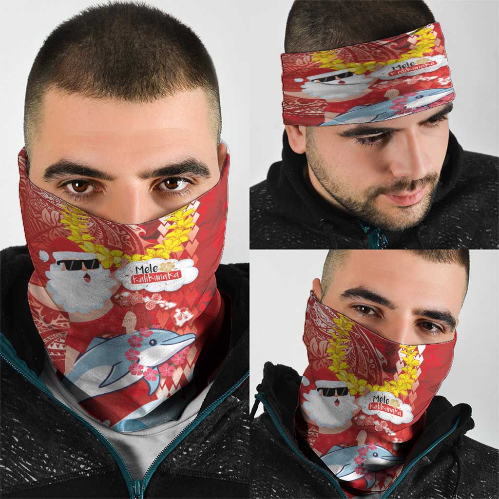 Hawaiian Mele Kalikimaka Neck Gaiter Funny Santa Riding Lei Dolphin with Kakau Tattoos LT03 - Polynesian Pride