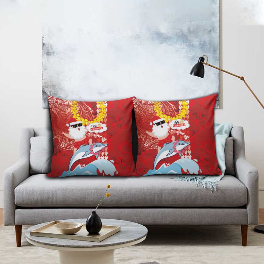 Hawaiian Mele Kalikimaka Pillow Cover Funny Santa Riding Lei Dolphin with Kakau Tattoos LT03 - Polynesian Pride