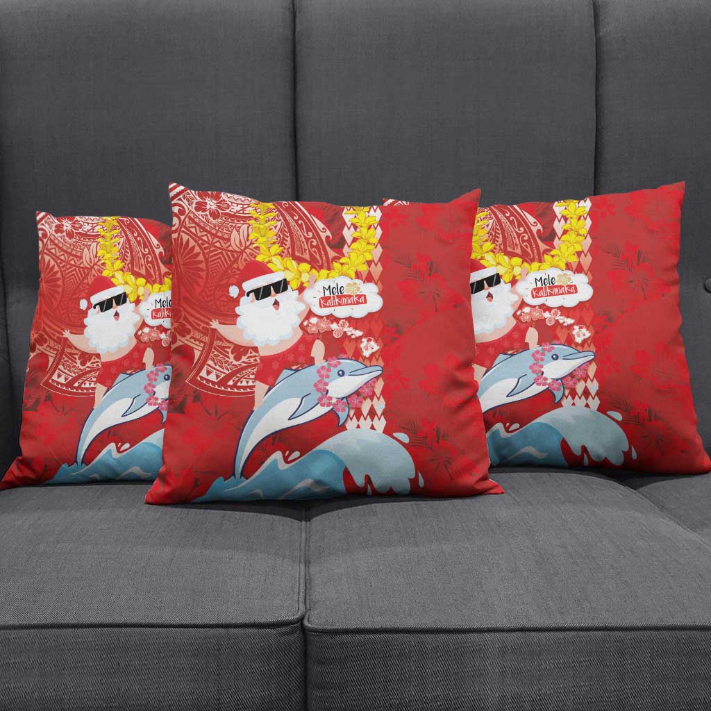 Hawaiian Mele Kalikimaka Pillow Cover Funny Santa Riding Lei Dolphin with Kakau Tattoos LT03 - Polynesian Pride