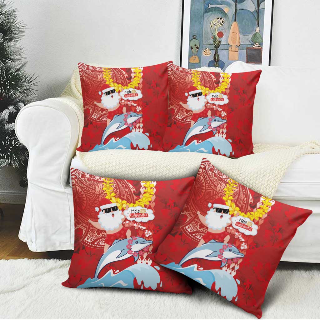 Hawaiian Mele Kalikimaka Pillow Cover Funny Santa Riding Lei Dolphin with Kakau Tattoos LT03 - Polynesian Pride